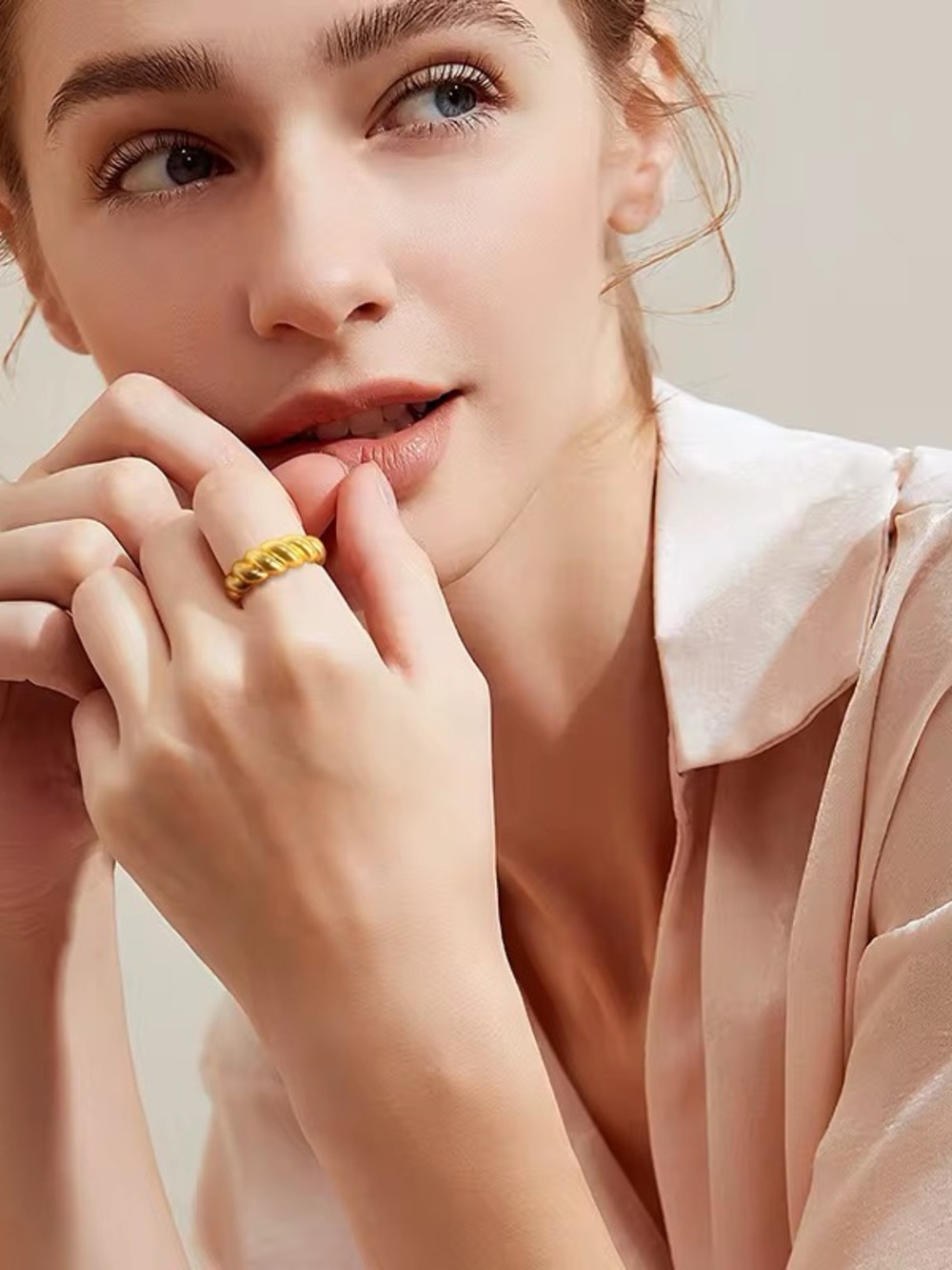 TRENDY Textured Chunky Gold Ring | A Twisted Croissant-Style Design